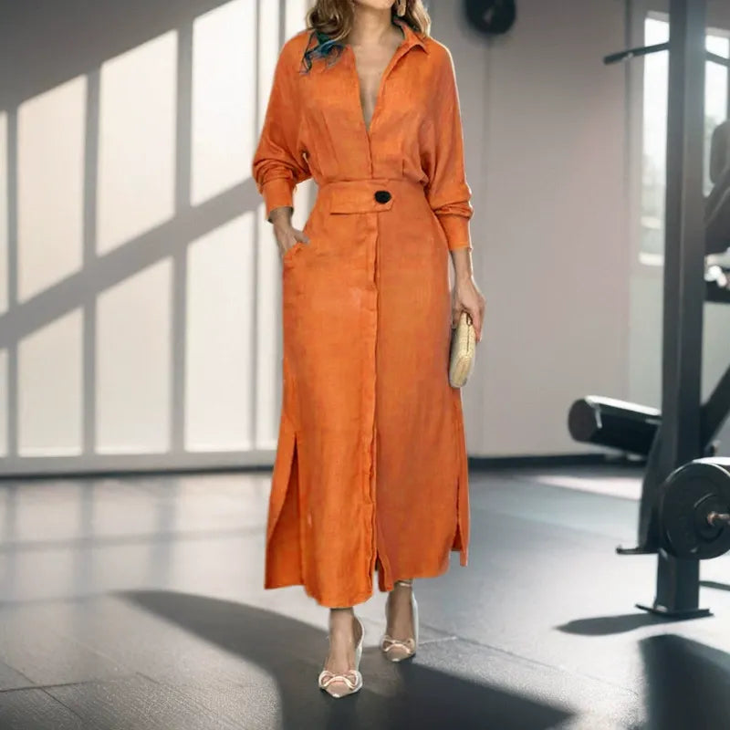 Cotton And Linen Solid Color Maxi Dress