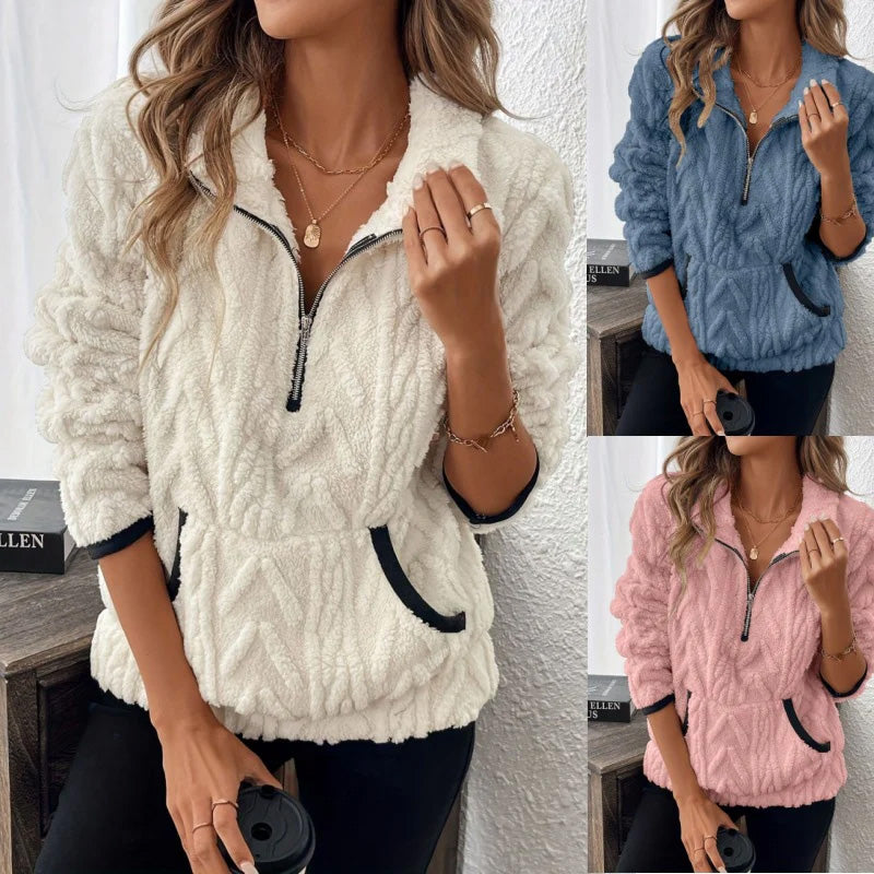 Fluffy half-zip sweatshirt 🍂 | Cloud-soft + spacious pockets – Comfortable for everyday wear/lounge